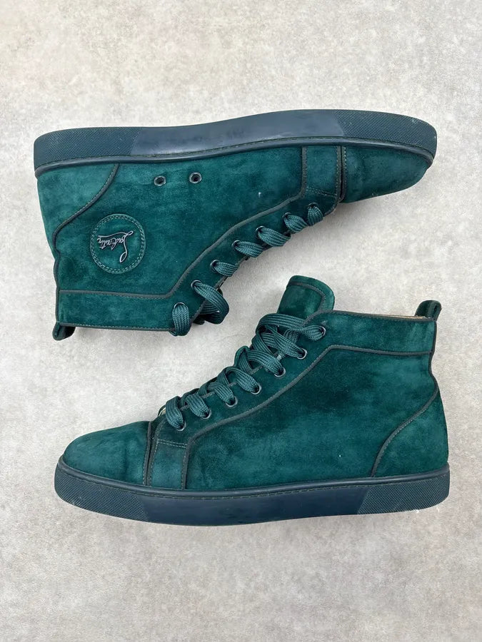 Louboutin Louis Orlato Green Velvet Suede Leather High Sneakers GPSdphv 3