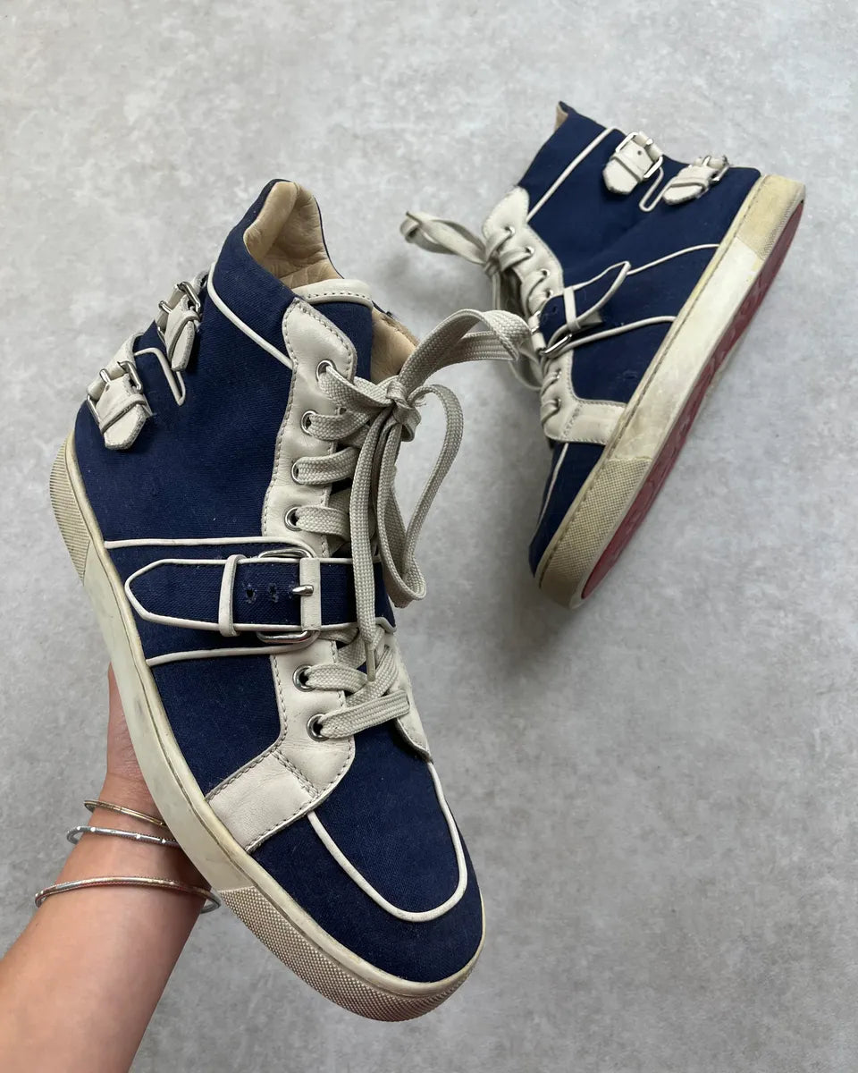Louboutin Navy & White Leather Details High Sneakers   aySaEym 0