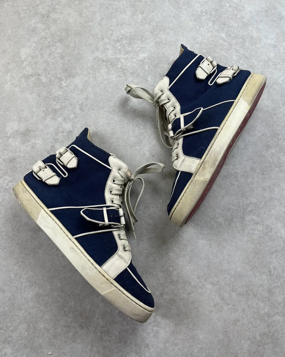 Louboutin Navy & White Leather Details High Sneakers   aySaEym 1