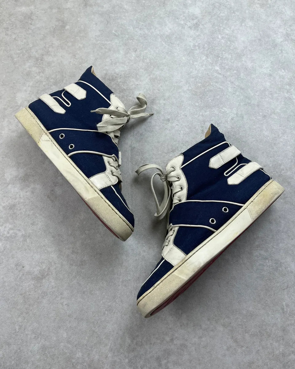 Louboutin Navy & White Leather Details High Sneakers   aySaEym 2