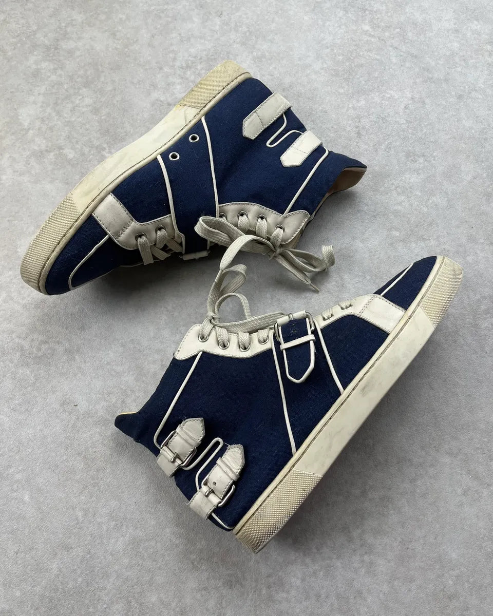 Louboutin Navy & White Leather Details High Sneakers   aySaEym 3