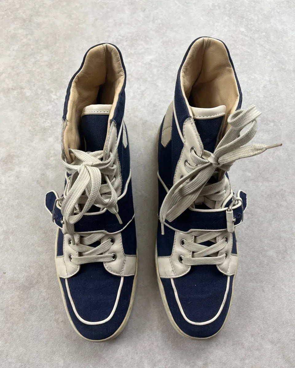 Louboutin Navy & White Leather Details High Sneakers   aySaEym 5
