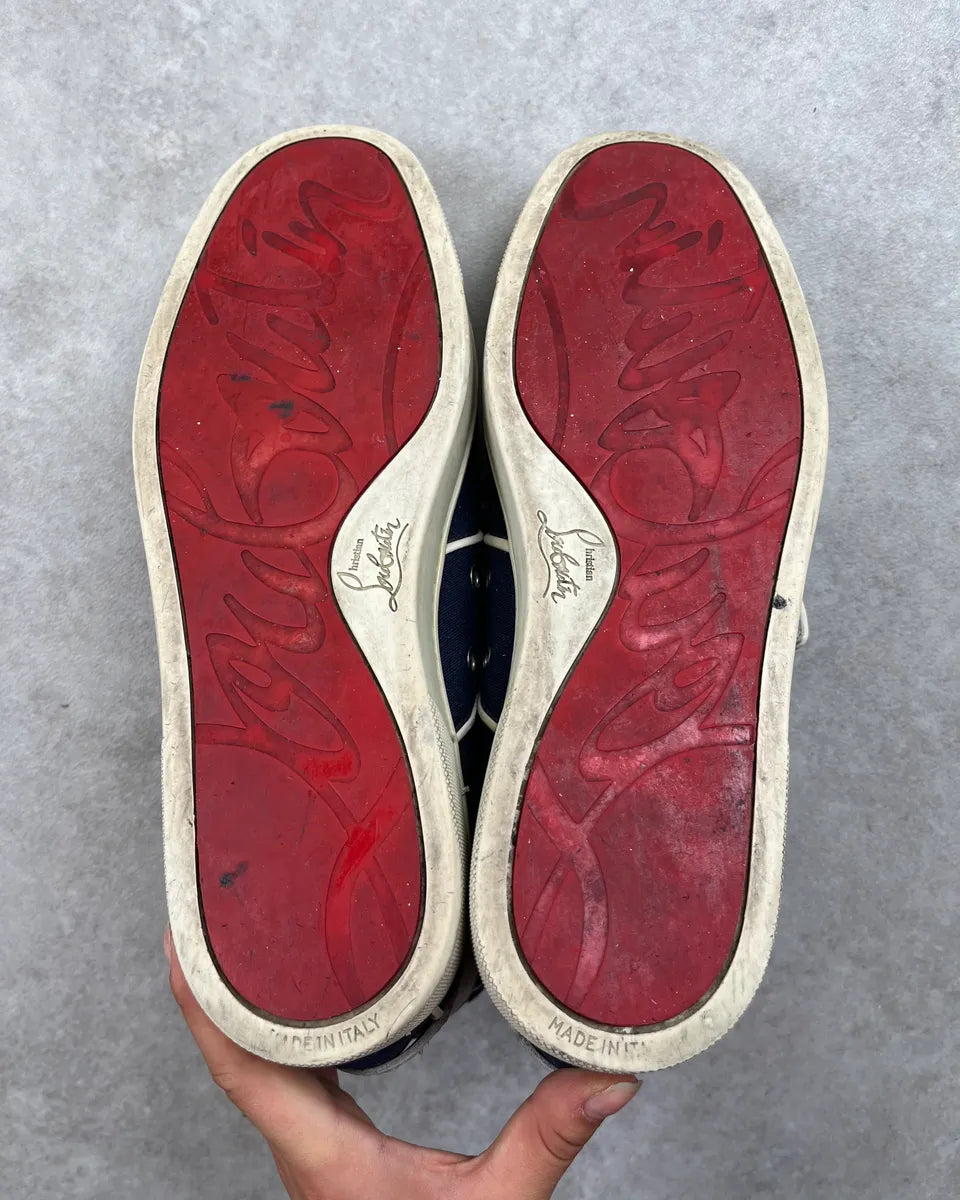 Louboutin Navy & White Leather Details High Sneakers   aySaEym 6