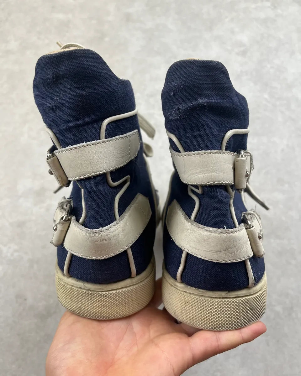 Louboutin Navy & White Leather Details High Sneakers   aySaEym 7