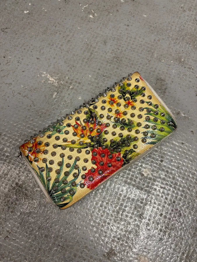 Louboutin Spiked Floral Yellow Leather Wallet (OS) xAlZcIG 2