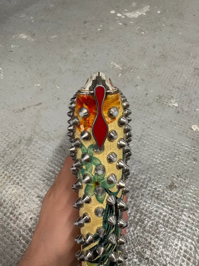 Louboutin Spiked Floral Yellow Leather Wallet (OS) xAlZcIG 4