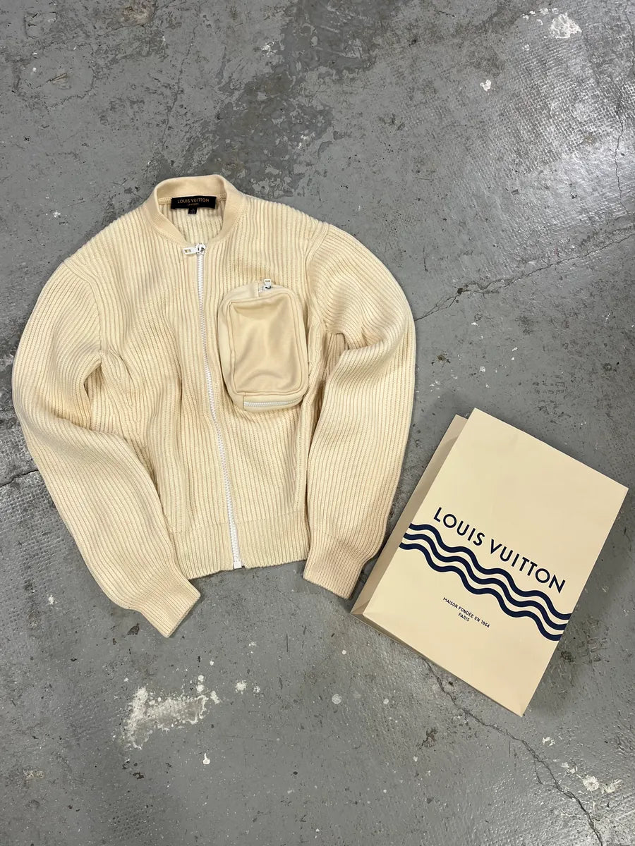 Louis Vuitton 3D Pocket Beige Knitted Zip Sweater (S) 2