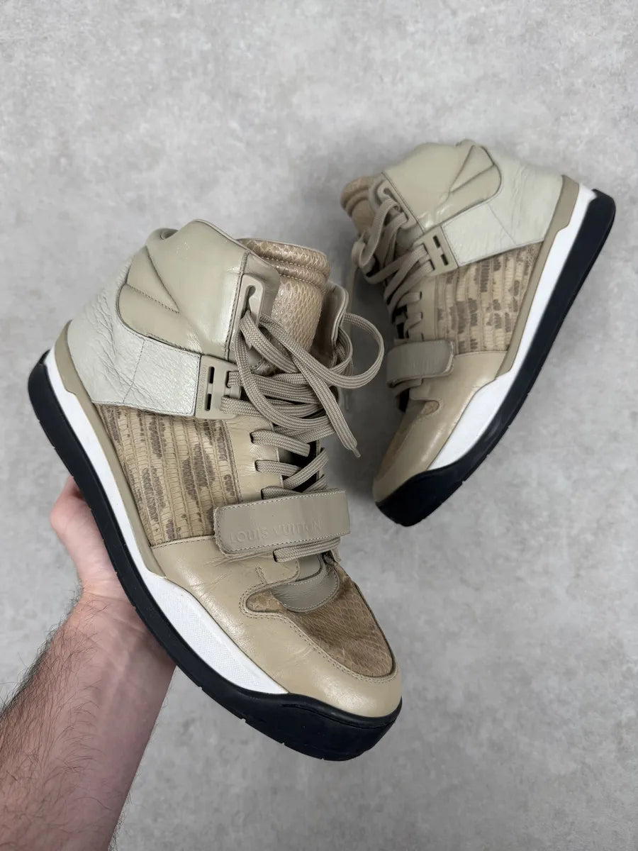 Louis Vuitton Beige Snakeskin Effect Leather High Scratch Sneakers PfIMZRb 0