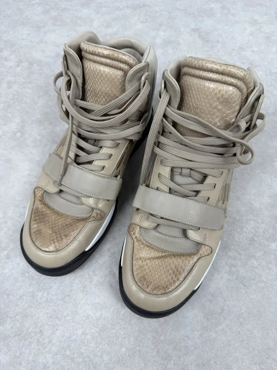 Louis Vuitton Beige Snakeskin Effect Leather High Scratch Sneakers PfIMZRb 1