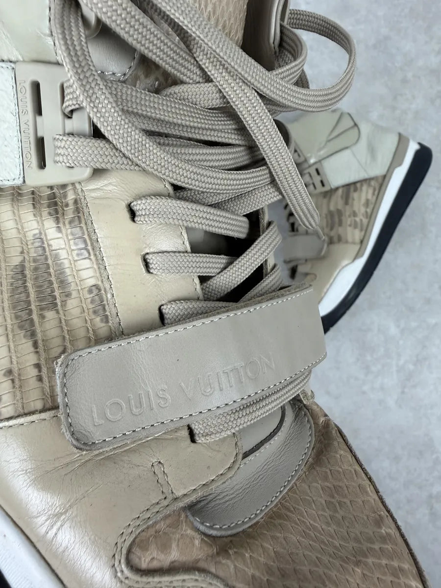 Louis Vuitton Beige Snakeskin Effect Leather High Scratch Sneakers PfIMZRb 3