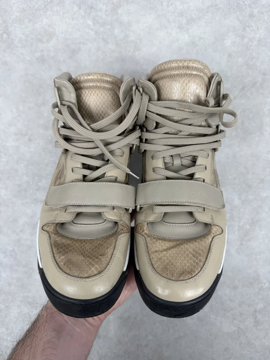 Louis Vuitton Beige Snakeskin Effect Leather High Scratch Sneakers PfIMZRb 5