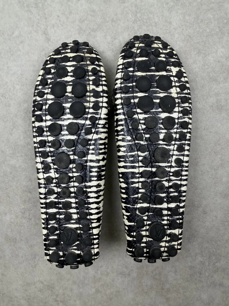 Louis Vuitton Black and BeigeZebra  Leather Striped Loafers luEQSaU 6