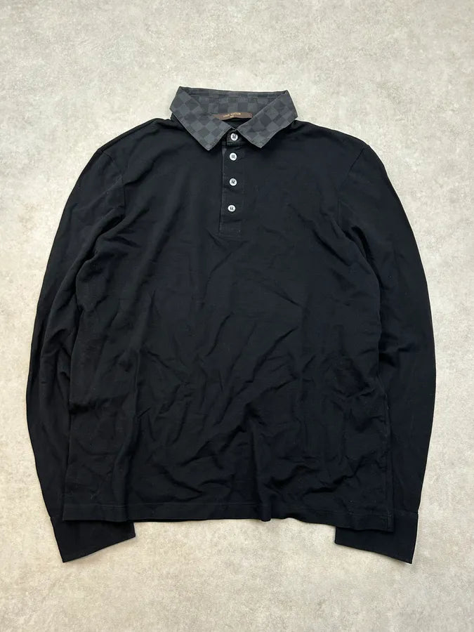 Louis Vuitton Black Cotton Damier Collar Longsleeves Polo afZgeDk 0