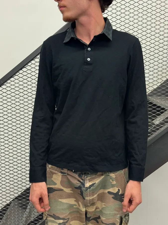 Louis Vuitton Black Cotton Damier Collar Longsleeves Polo afZgeDk 1
