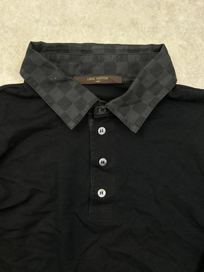 Louis Vuitton Black Cotton Damier Collar Longsleeves Polo afZgeDk 3