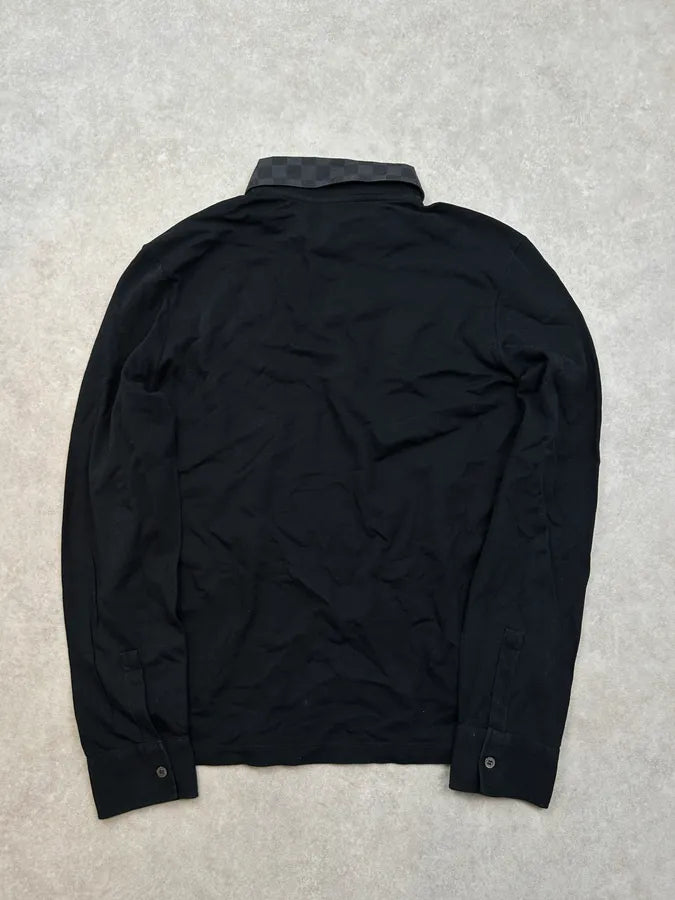 Louis Vuitton Black Cotton Damier Collar Longsleeves Polo afZgeDk 4