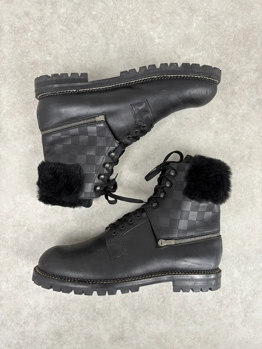 Louis Vuitton Black Damier Leather Classy Derby Boots tjUaInL 5