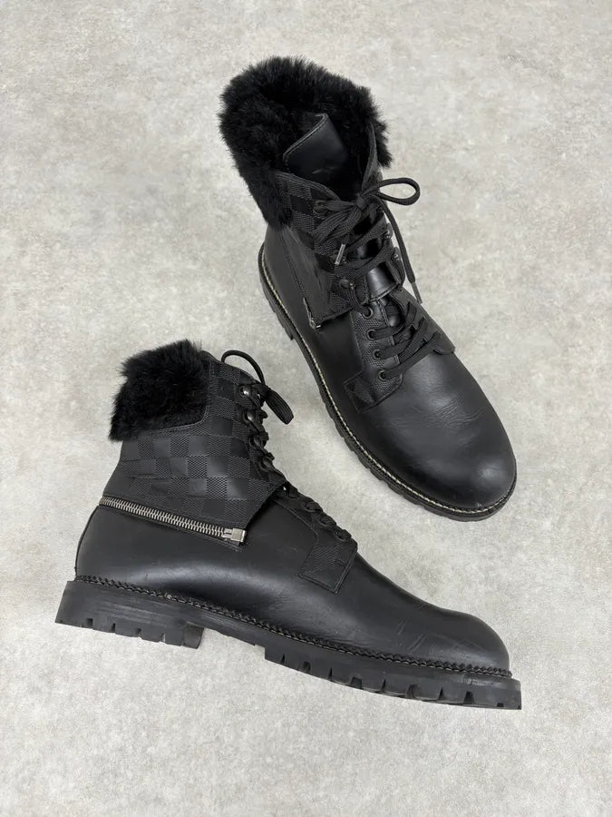 Louis Vuitton Black Damier Leather Classy Derby Boots tjUaInL 3