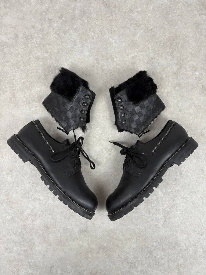 Louis Vuitton Black Damier Leather Classy Derby Boots tjUaInL 1