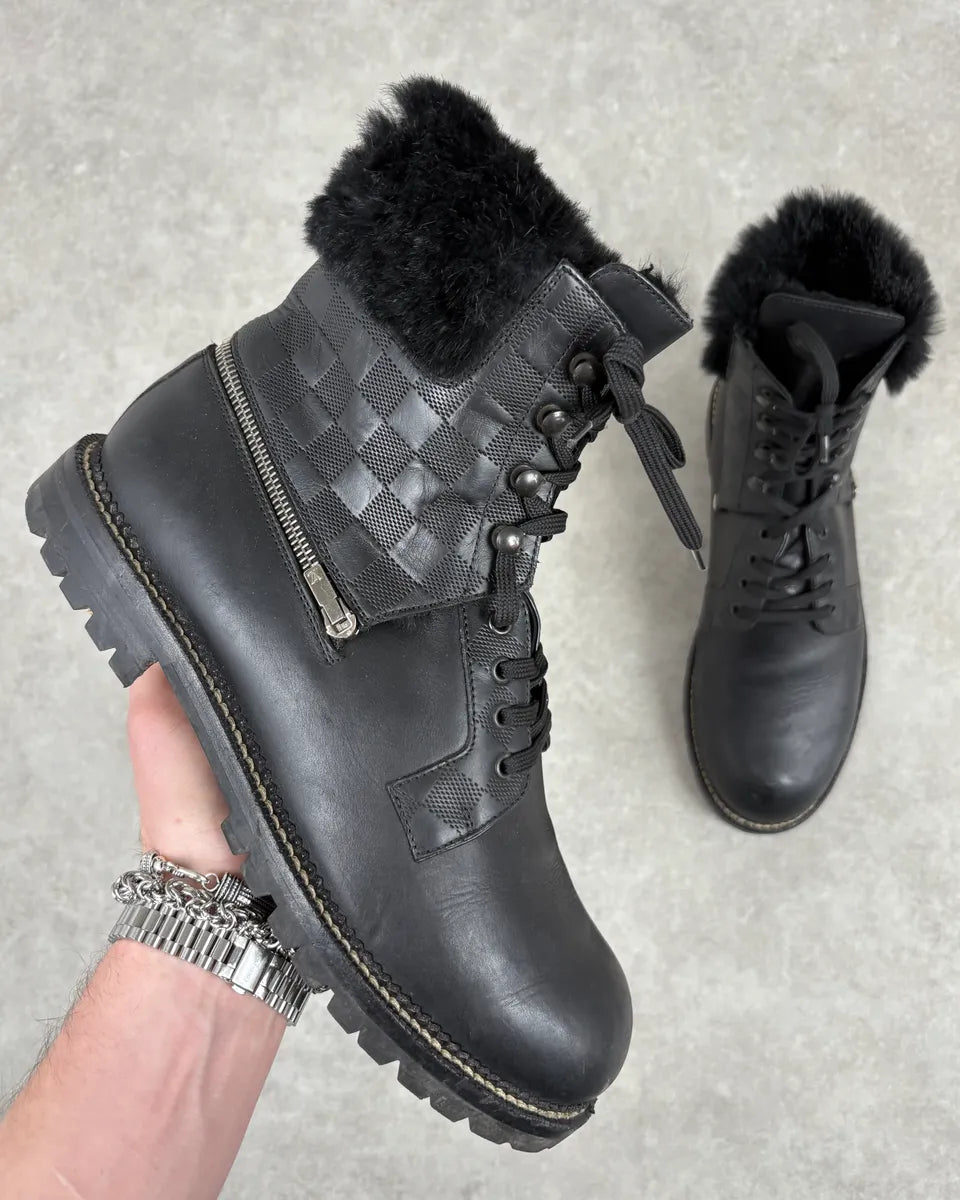 Louis Vuitton Black Damier Leather Classy Derby Boots tjUaInL 0