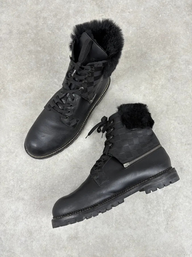 Louis Vuitton Black Damier Leather Classy Derby Boots tjUaInL 4