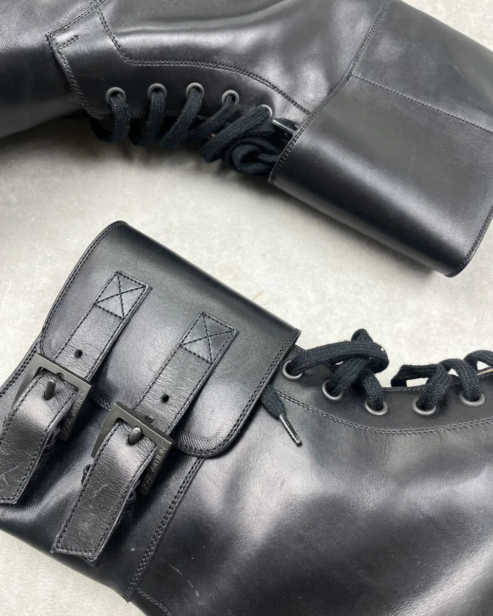 Louis Vuitton Black Leather Buckle Strap Boots okVsqMm 4