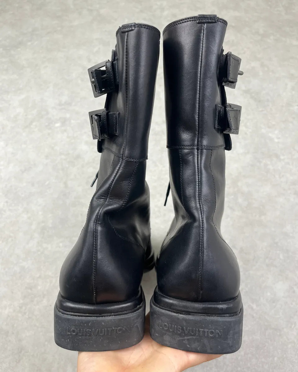 Louis Vuitton Black Leather Buckle Strap Boots okVsqMm 6