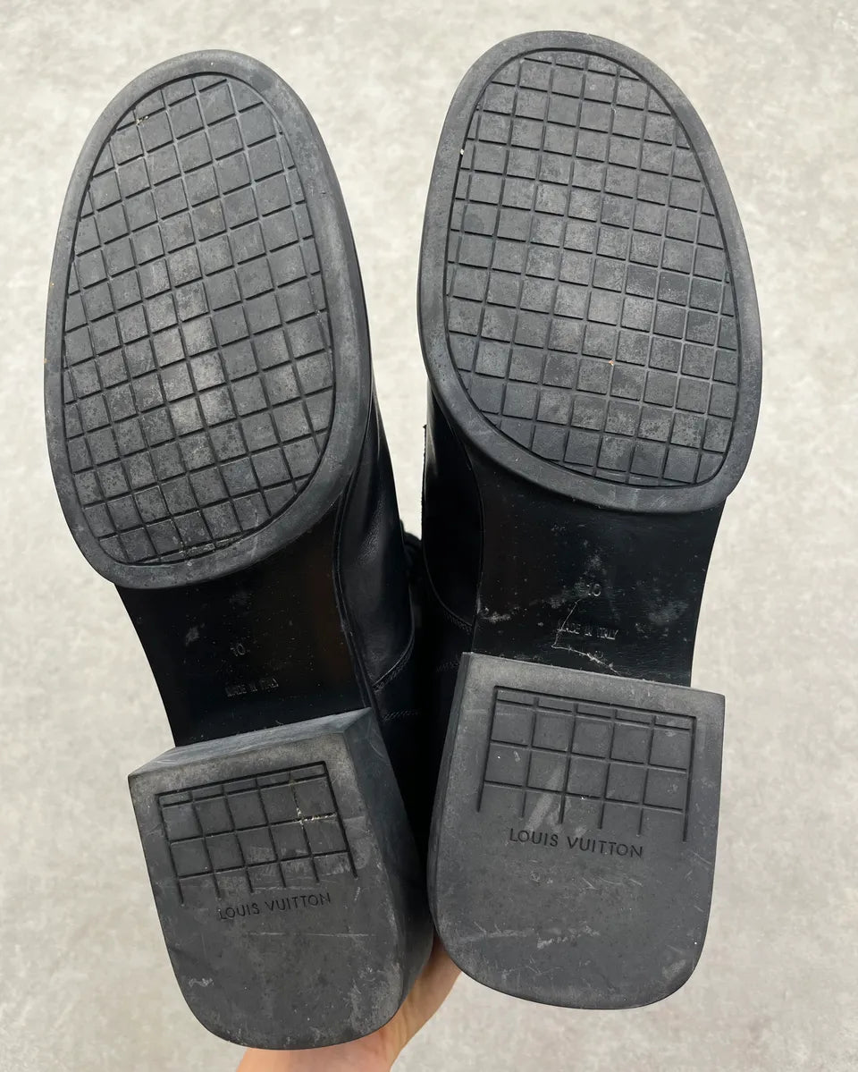 Louis Vuitton Black Leather Buckle Strap Boots okVsqMm 8