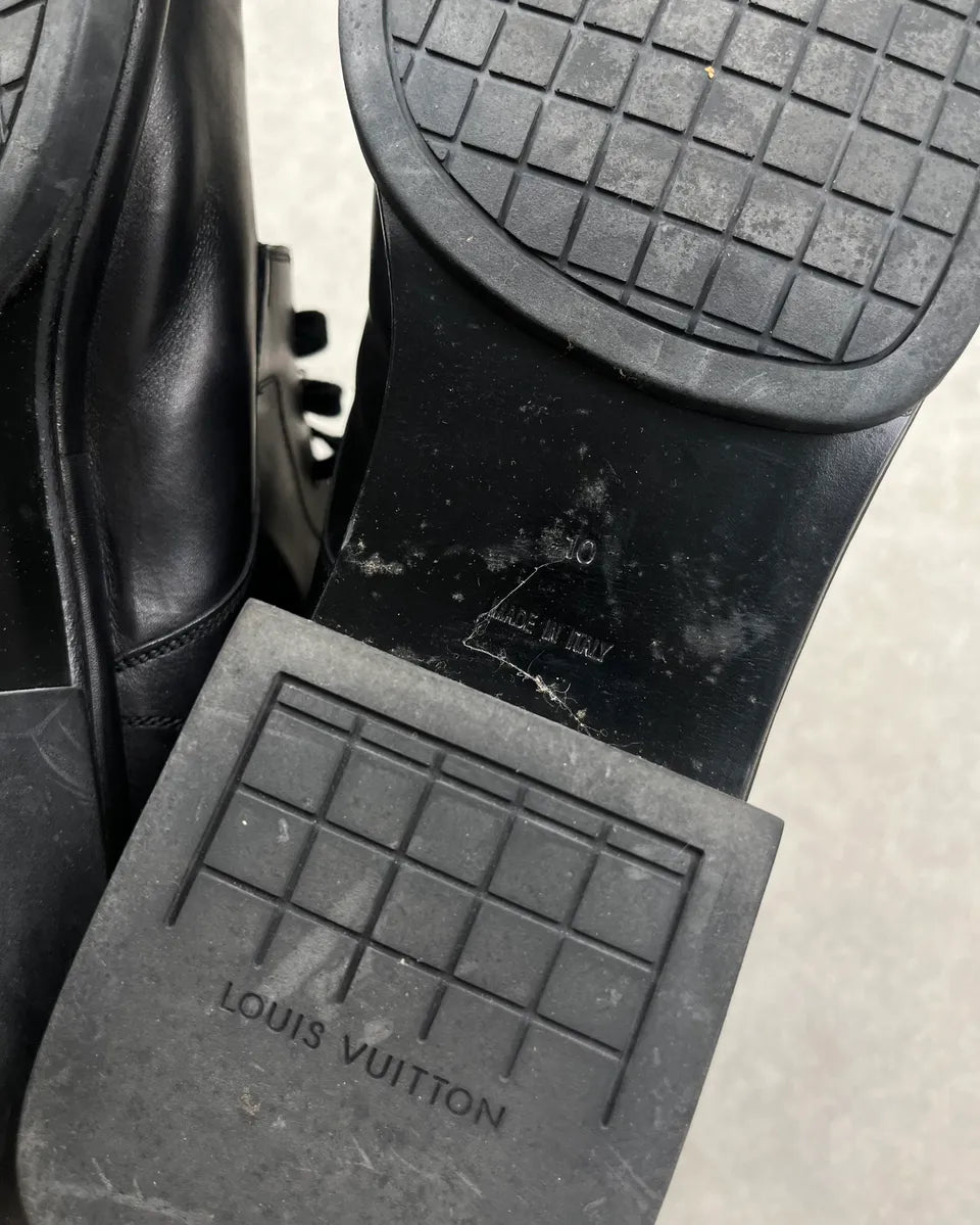 Louis Vuitton Black Leather Buckle Strap Boots okVsqMm 9