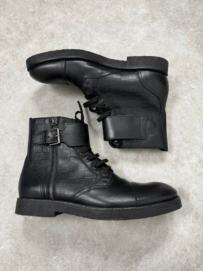 Louis Vuitton Black Leather Damier Clash Combat Boots kGOgFkA 1