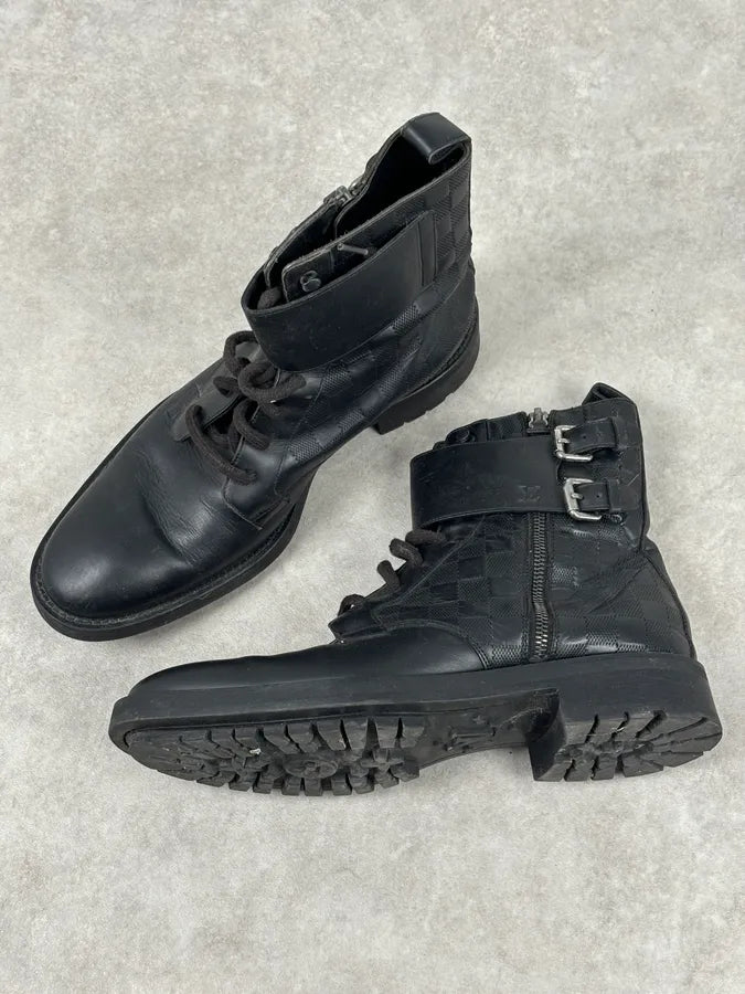 Louis Vuitton Black Leather Damier Lace-Up Boots KDyNTCA 6