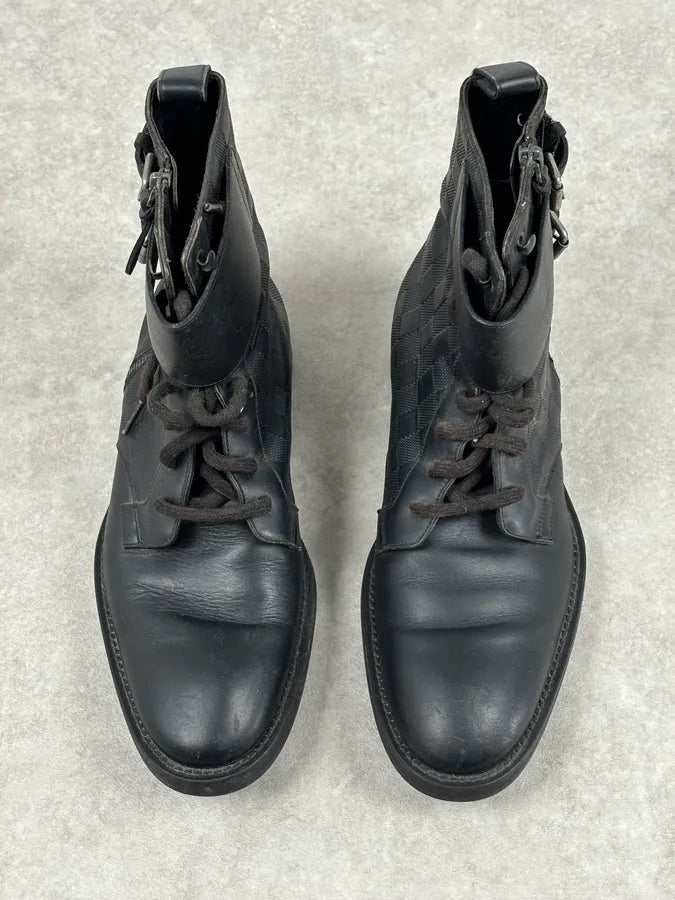 Louis Vuitton Black Leather Damier Lace-Up Boots KDyNTCA 1