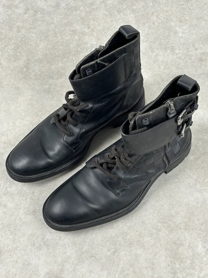 Louis Vuitton Black Leather Damier Lace-Up Boots KDyNTCA 2