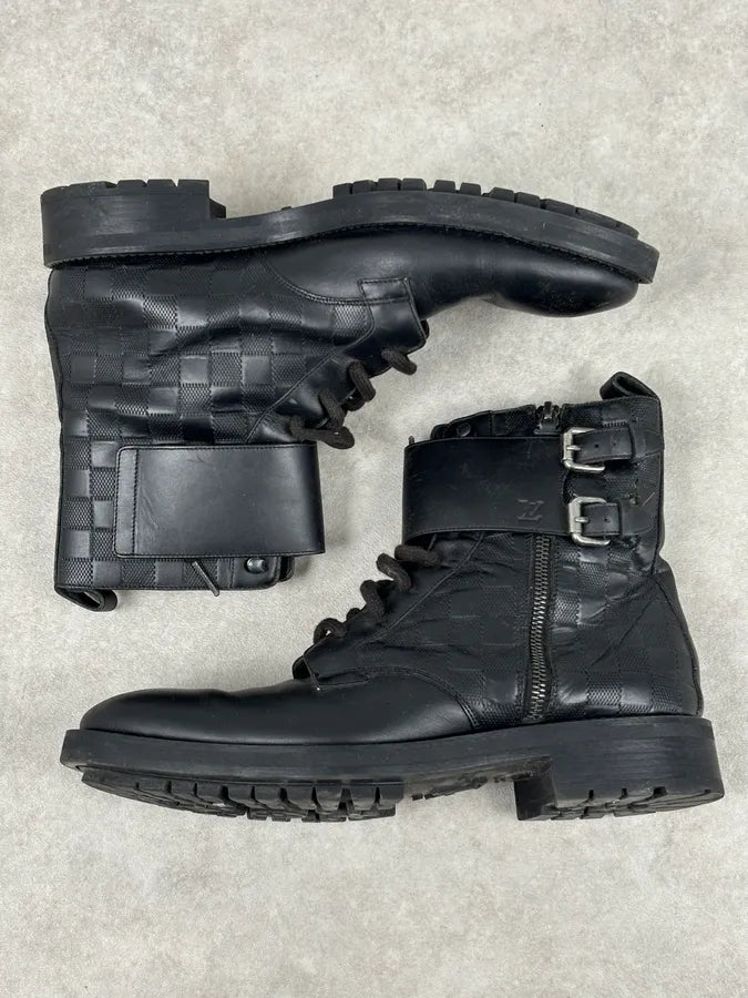 Louis Vuitton Black Leather Damier Lace-Up Boots KDyNTCA 4