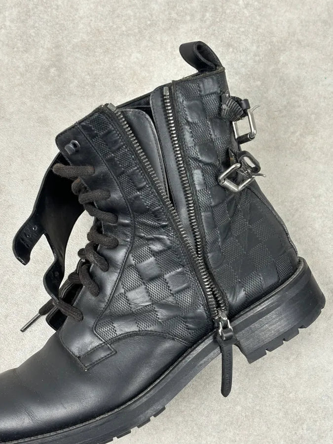 Louis Vuitton Black Leather Damier Lace-Up Boots KDyNTCA 13