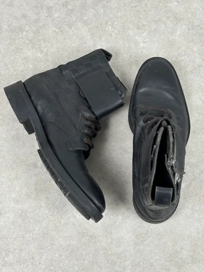 Louis Vuitton Black Leather Damier Lace-Up Boots KDyNTCA 7