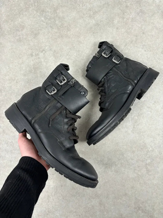 Louis Vuitton Black Leather Damier Lace-Up Boots KDyNTCA 0