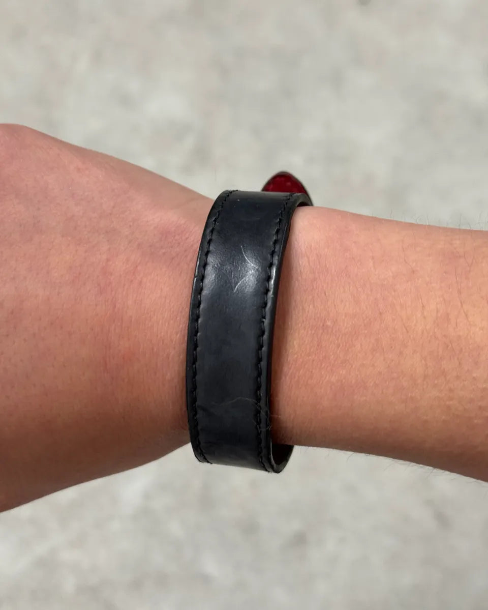 Louis Vuitton Black Leather Flower Monogram Bracelet  zQaKdps 2