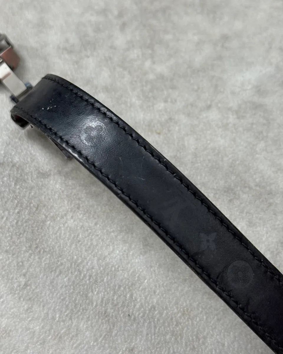Louis Vuitton Black Leather Flower Monogram Bracelet  zQaKdps 6
