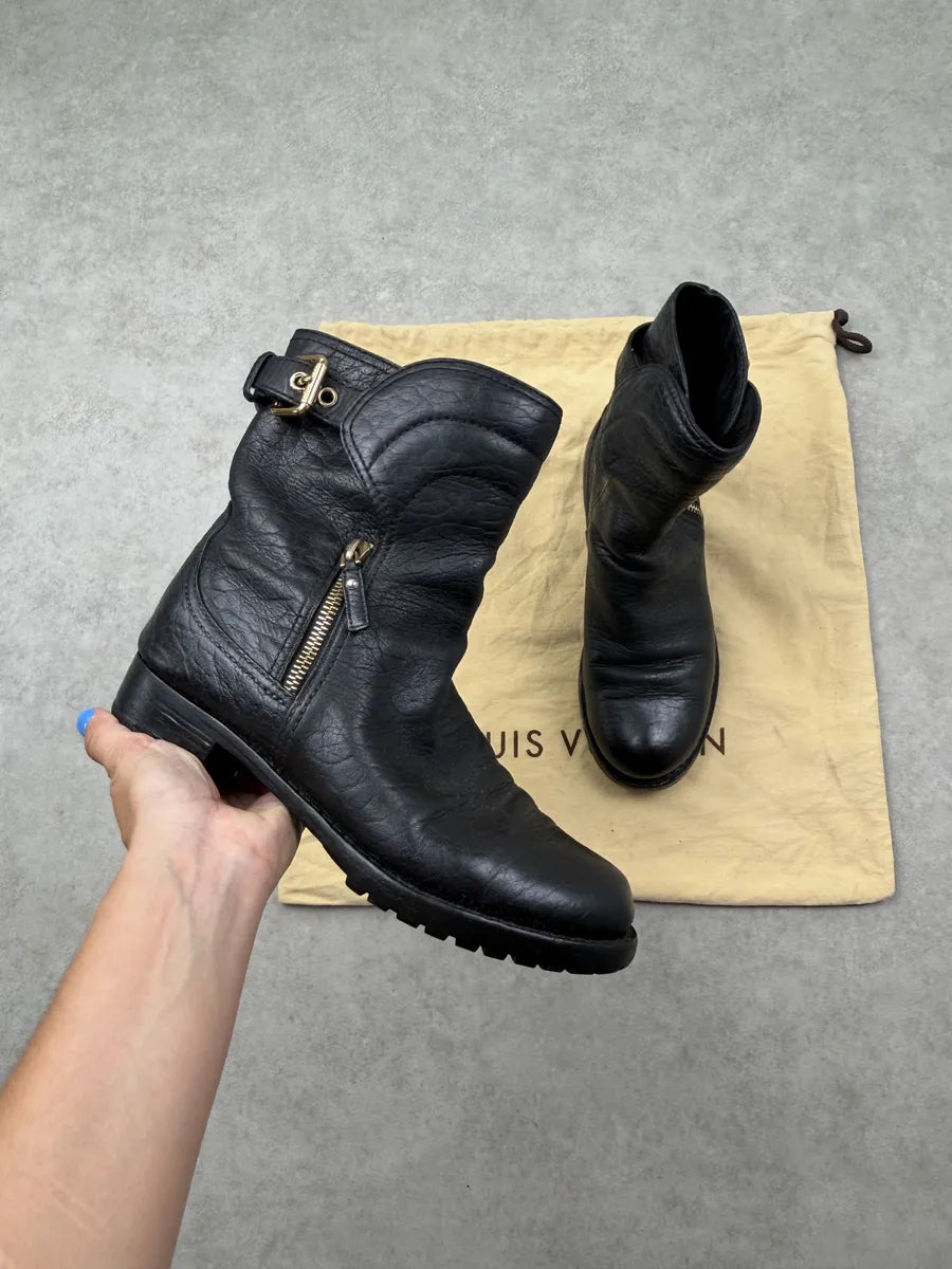 Louis Vuitton Black Leather Gold Hardware Ankle Boots zgFyUjq 0