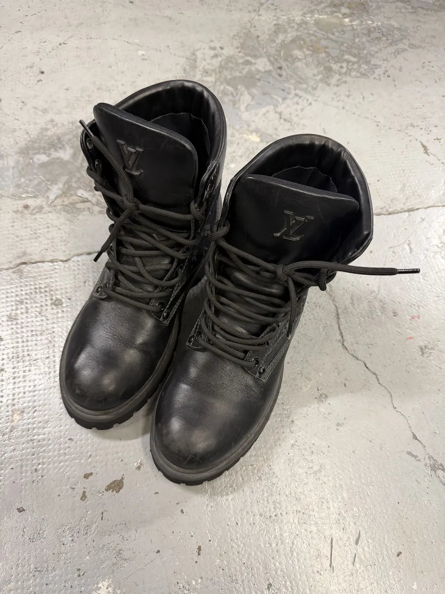 Louis Vuitton Black Leather Ranger Combat Boots rreMIhU 2