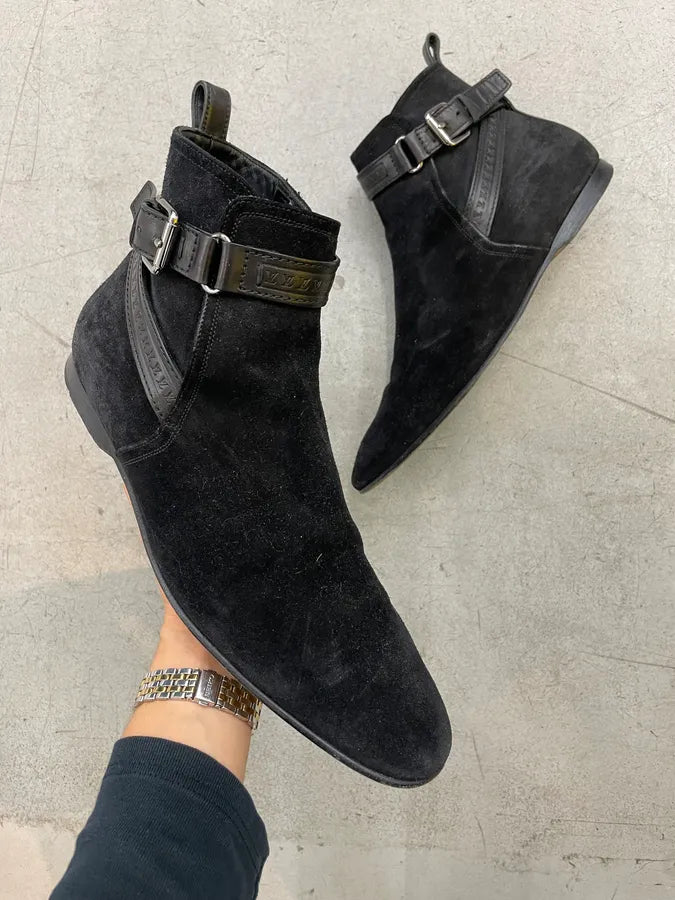 2000s Louis Vuitton Black Suede Leather Jodhpur Boots lGUeWsC 0