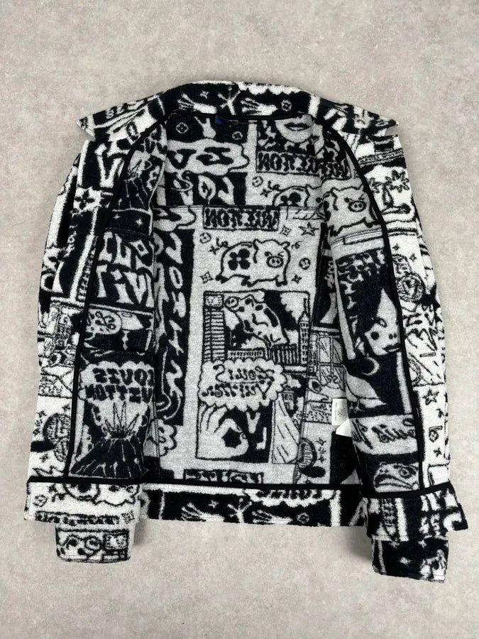 AW2022 Louis Vuitton Black Wool LV Comics Trucker Jacket by Virgil Abloh  zwnXikv 6