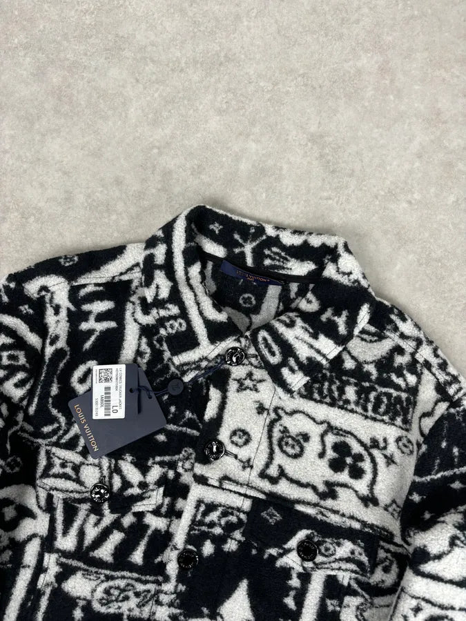 AW2022 Louis Vuitton Black Wool LV Comics Trucker Jacket by Virgil Abloh  zwnXikv 3