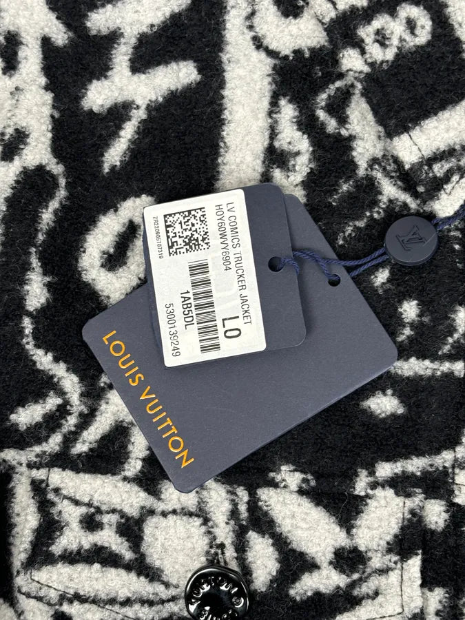 AW2022 Louis Vuitton Black Wool LV Comics Trucker Jacket by Virgil Abloh  zwnXikv 11