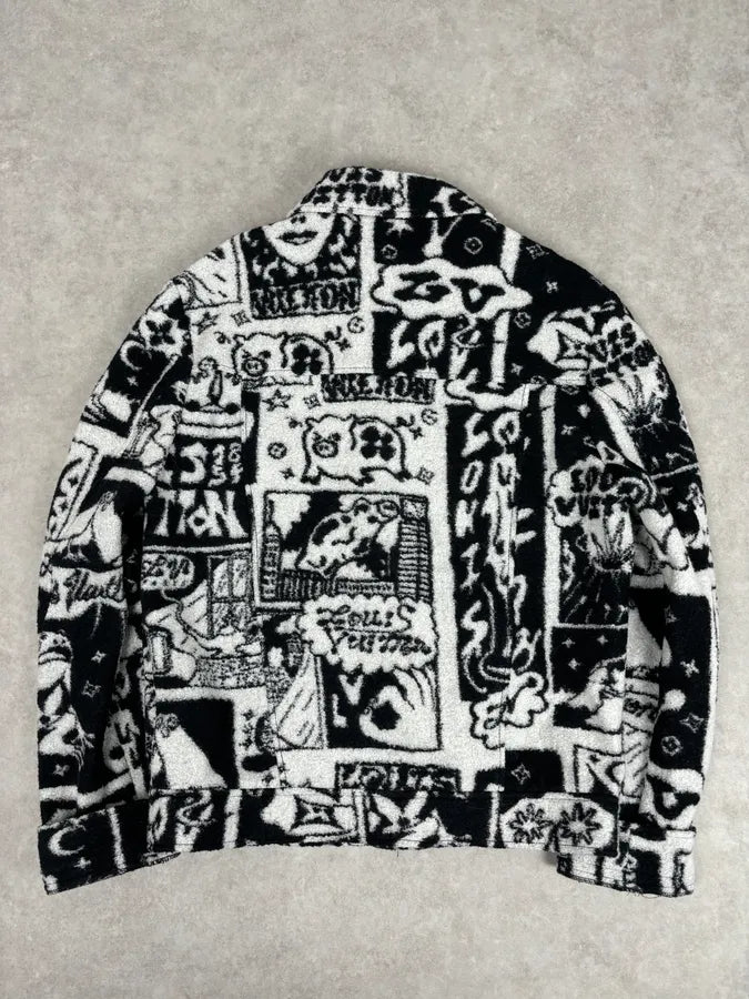 AW2022 Louis Vuitton Black Wool LV Comics Trucker Jacket by Virgil Abloh  zwnXikv 4