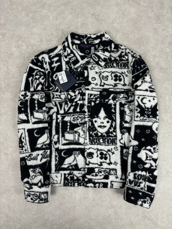 AW2022 Louis Vuitton Black Wool LV Comics Trucker Jacket by Virgil Abloh  zwnXikv 0