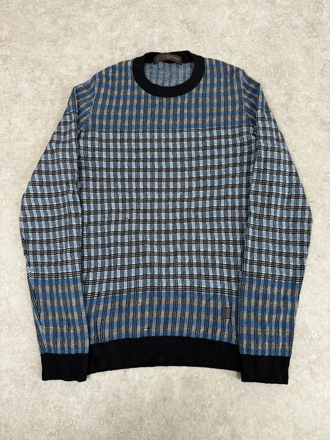 Louis Vuitton Blue Checkered Contemporary Sweater GQBuSFN 0
