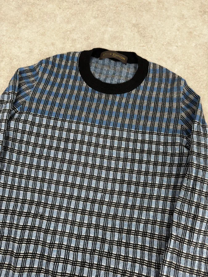 Louis Vuitton Blue Checkered Contemporary Sweater GQBuSFN 4