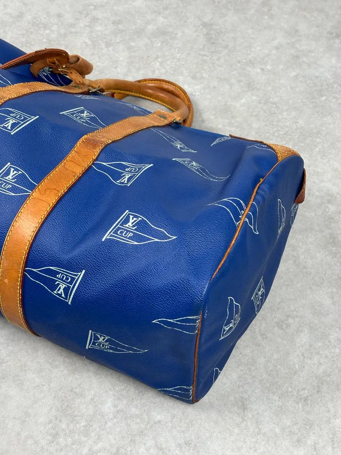 1992 Louis Vuitton LV Cup Falgs Keepall 45 Blue Regatta Blue Leather Travel Bag  fCZYfeS 9